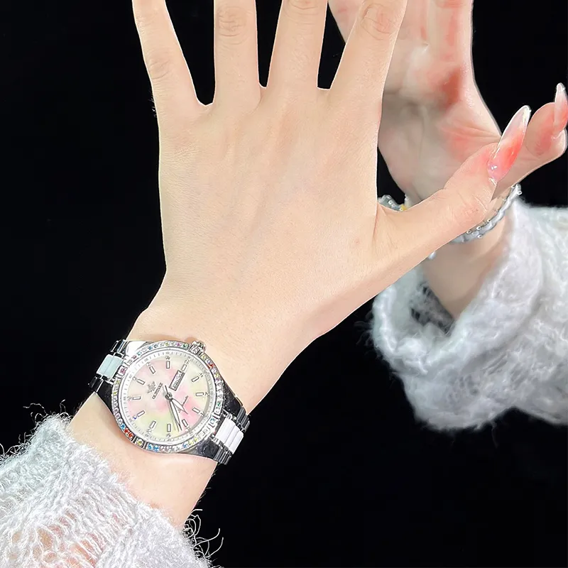 Oupinke Luxury Elegant Women's Watch Mechanical Movement Stainless Steel Watchband Watch Women's Watch White Dial-3