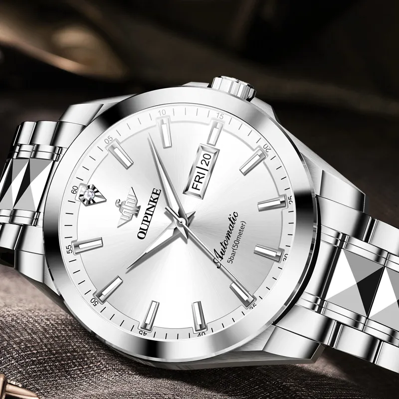 Oupinke Gaias Collection Mechanical Movement Stainless Steel Watchband Watch Men's Watches White Dial-26