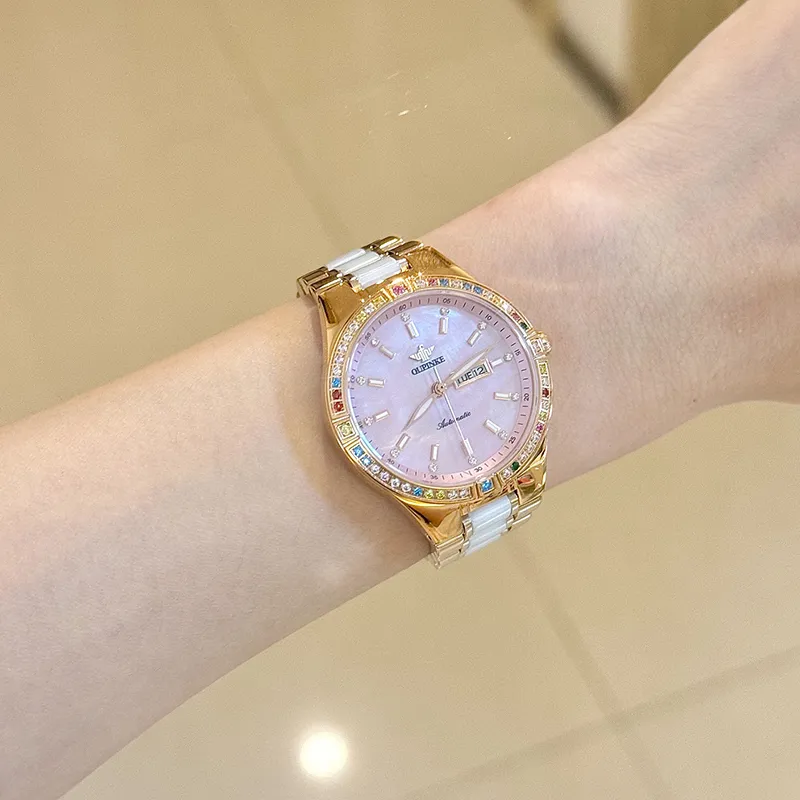 Oupinke Luxury Elegant Women's Watch Mechanical Movement Stainless Steel Watchband Watch Women's Watch White Dial-26
