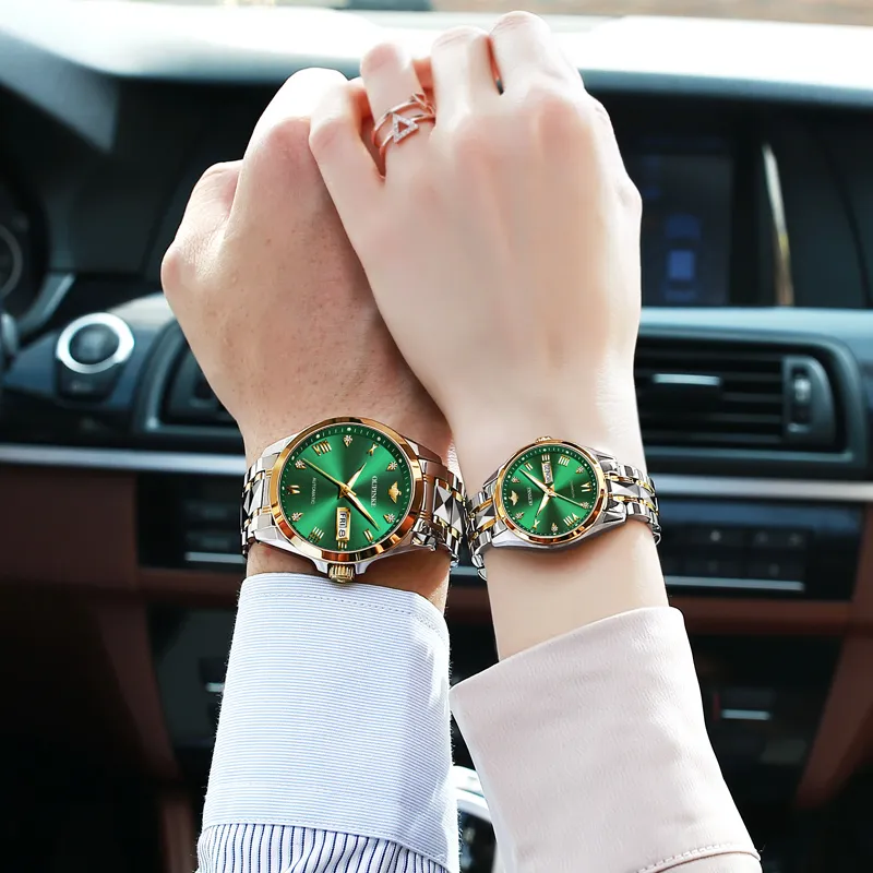 Oupinke Gaias Collection Watch Couple's 1 Pair Mechanical Movement Stainless Steel Watchband Watch Unisex White Dial-19