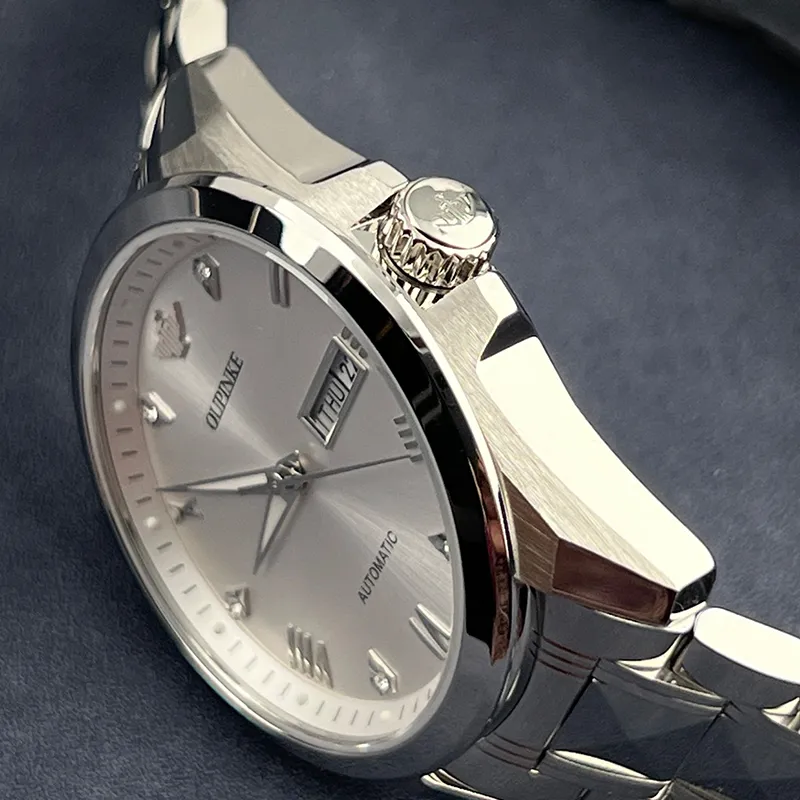 Oupinke Gaias Collection Mechanical Movement Stainless Steel Watchband Watch Men's Watches White Dial-3