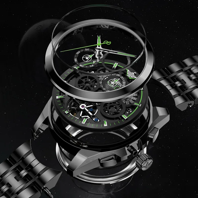 Oupinke Darth Vader Collection Mechanical Movement Stainless Steel Watchband Watch Men's Watches Black Dial-18