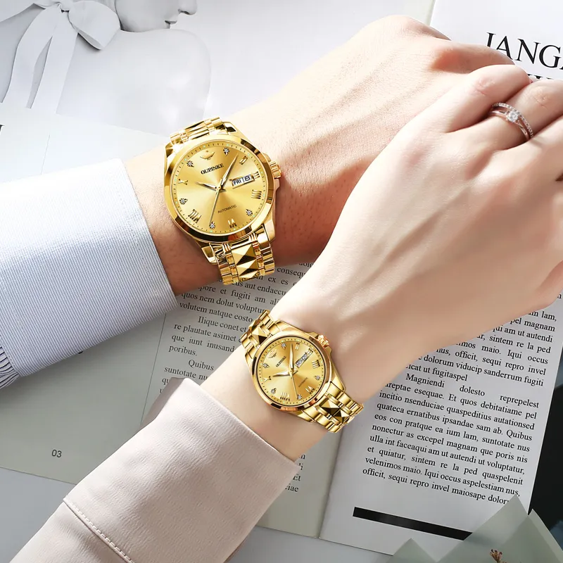 Oupinke Gaias Collection Watch Couple's 1 Pair Mechanical Movement Stainless Steel Watchband Watch Unisex White Dial-38