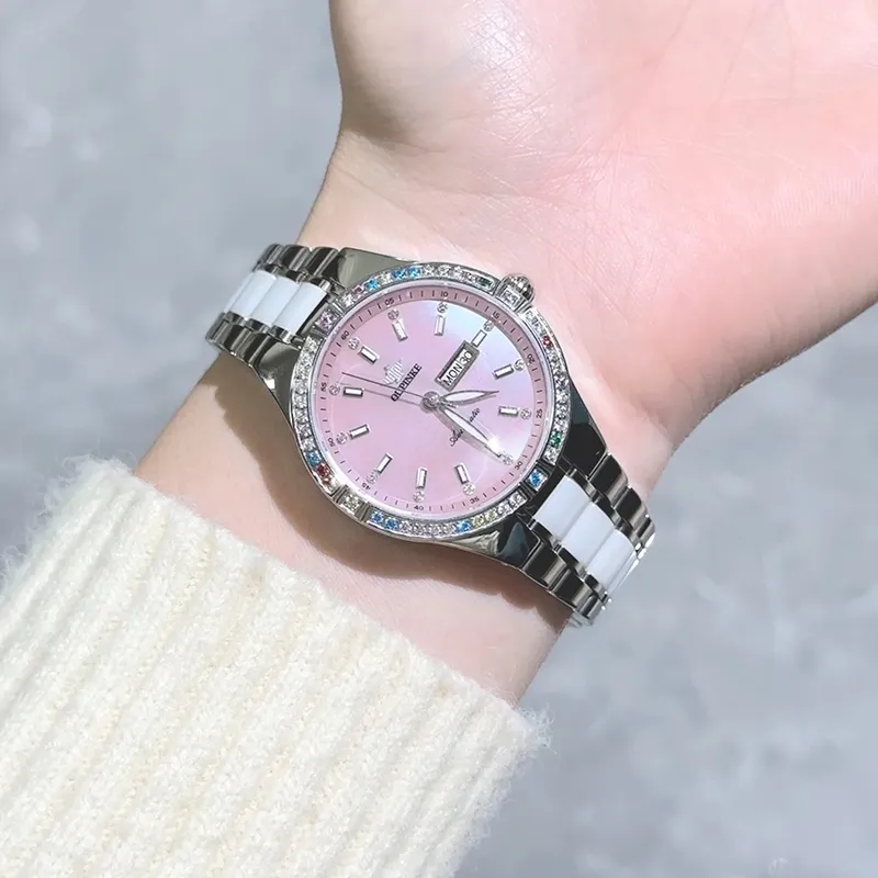 Oupinke Luxury Elegant Women's Watch Mechanical Movement Stainless Steel Watchband Watch Women's Watch White Dial-8