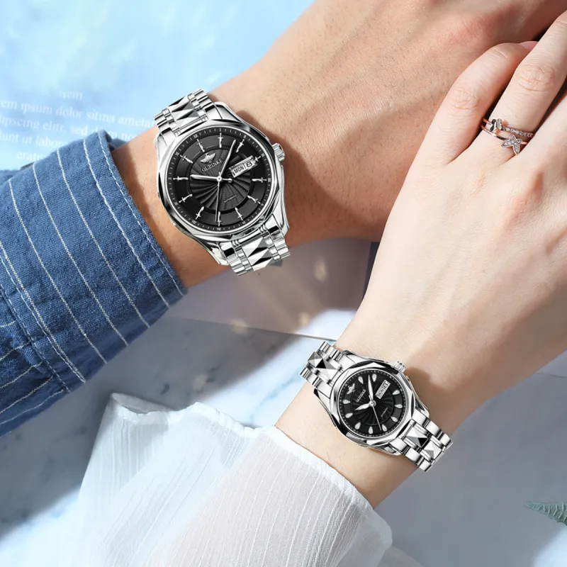Oupinke Watch Couple's 1 Pair Mechanical Movement Stainless Steel Watchband Watch Unisex White Dial-16