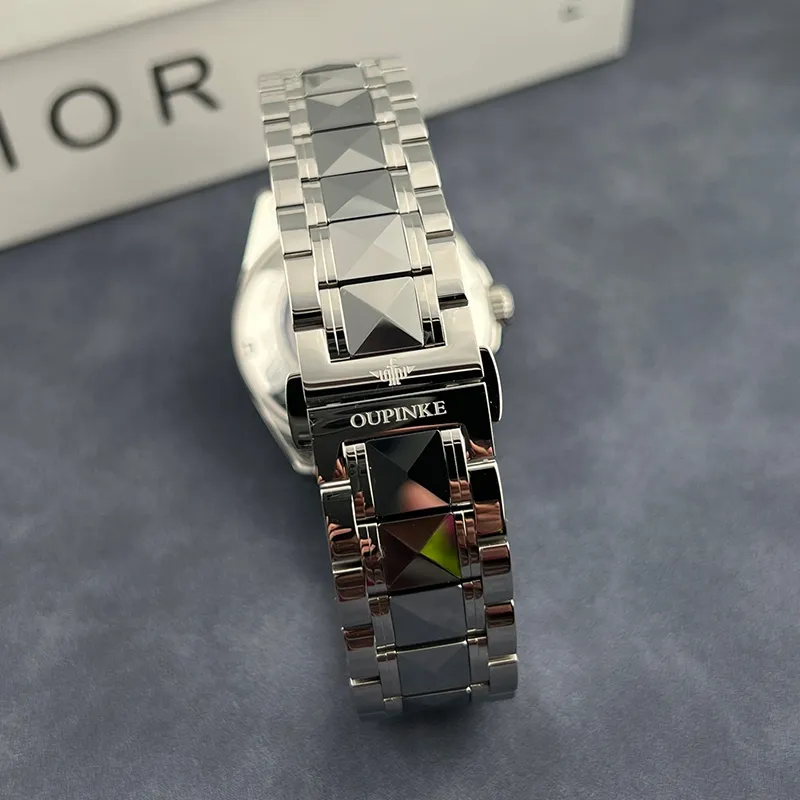 Oupinke Gaias Collection Mechanical Movement Stainless Steel Watchband Watch Men's Watches White Dial-4