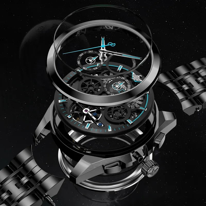 Oupinke Darth Vader Collection Mechanical Movement Stainless Steel Watchband Watch Men's Watches Black Dial-5