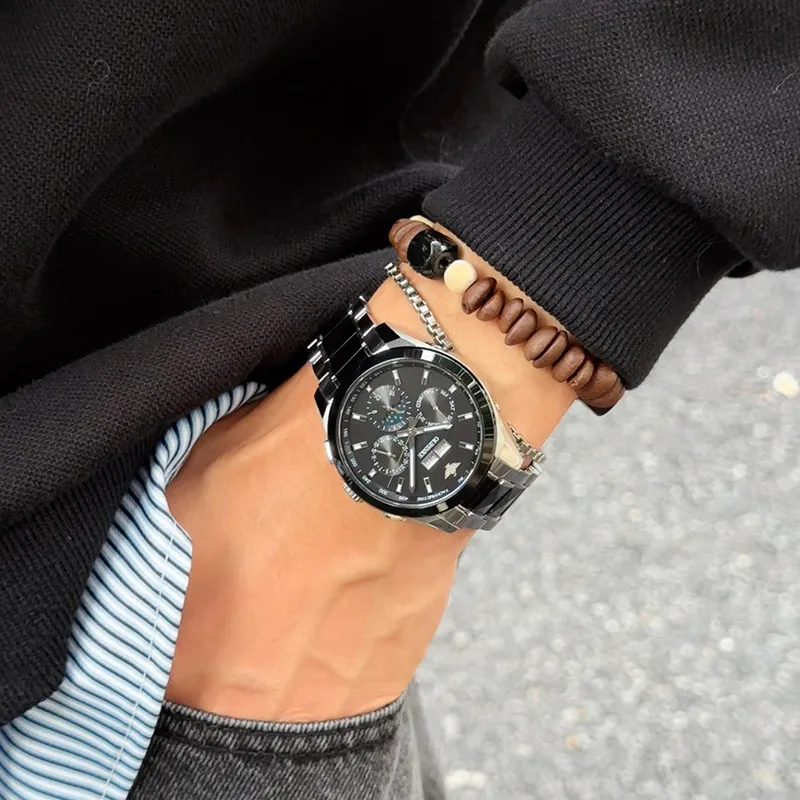 Oupinke Automatic Mechanical Movement Stainless Steel Watchband Watch Men's Watches Black Dial-2