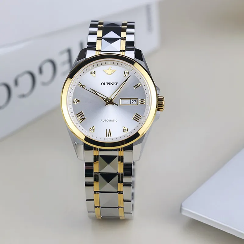 Oupinke Gaias Collection Mechanical Movement Stainless Steel Watchband Watch Men's Watches White Dial-12