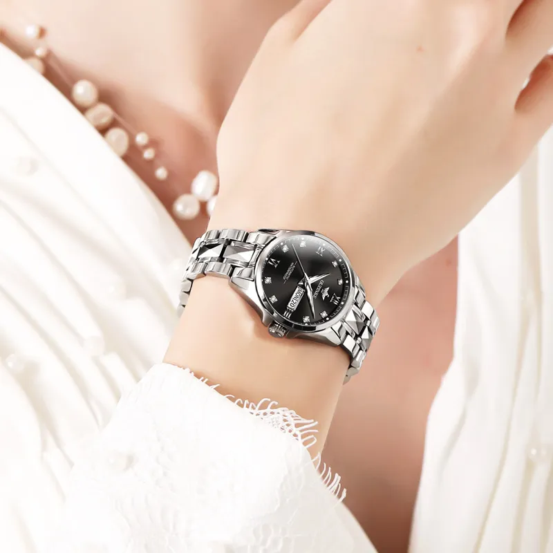 Oupinke Fashionable Versatility Elegance Mechanical Movement Watch Women's Watch White Dial-16