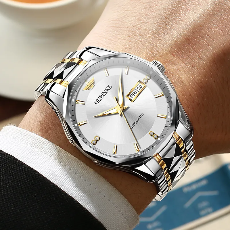 Oupinke Guts Collection Diamond Watch Dial Mechanical Movement Stainless Steel Watchband Watch Men's Watches Gray Dial-8