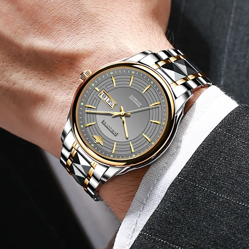 Oupinke Mechanical Movement Stainless Steel Watchband Watch Men's Watches White Dial-13