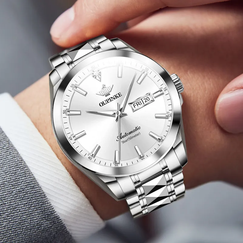 Oupinke Gaias Collection Mechanical Movement Stainless Steel Watchband Watch Men's Watches White Dial-25