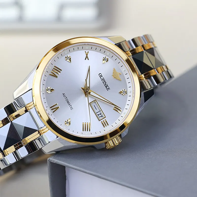 Oupinke Gaias Collection Mechanical Movement Stainless Steel Watchband Watch Men's Watches White Dial-14