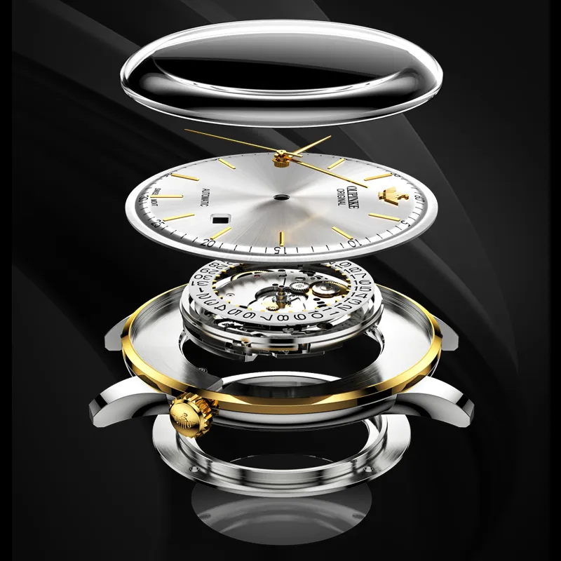 Oupinke Balmont Collection Extra Thin Mechanical Movement Leather Strap Watch Men's Watches White Dial-23