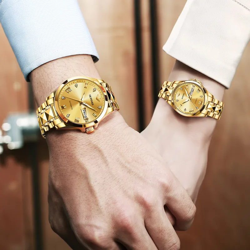 Oupinke Gaias Collection Watch Couple's 1 Pair Mechanical Movement Stainless Steel Watchband Watch Unisex White Dial-39