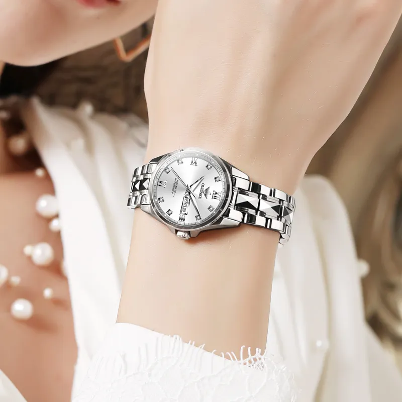 Oupinke Fashionable Versatility Elegance Mechanical Movement Watch Women's Watch White Dial-5