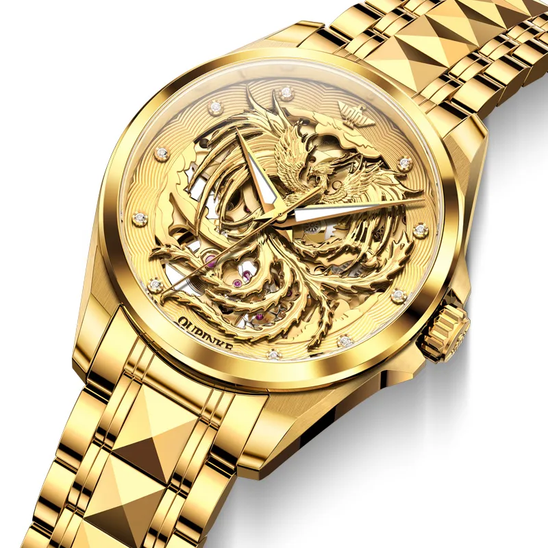 Oupinke Mechanical Movement Stainless Steel Watchband Watch Women's Watch Gold Dial-8