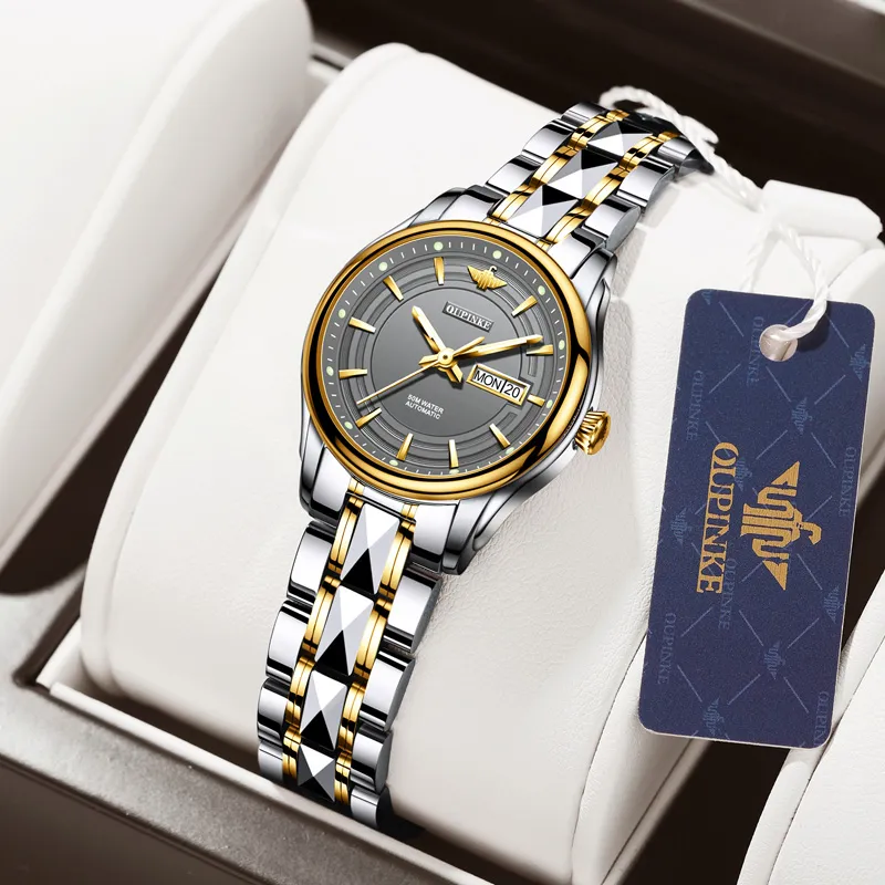 Oupinke Gaias Collection Mechanical Movement Stainless Steel Watchband Watch Women's Watch White Dial-15