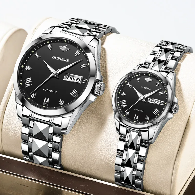 Oupinke Gaias Collection Watch Couple's 1 Pair Mechanical Movement Stainless Steel Watchband Watch Unisex White Dial-27