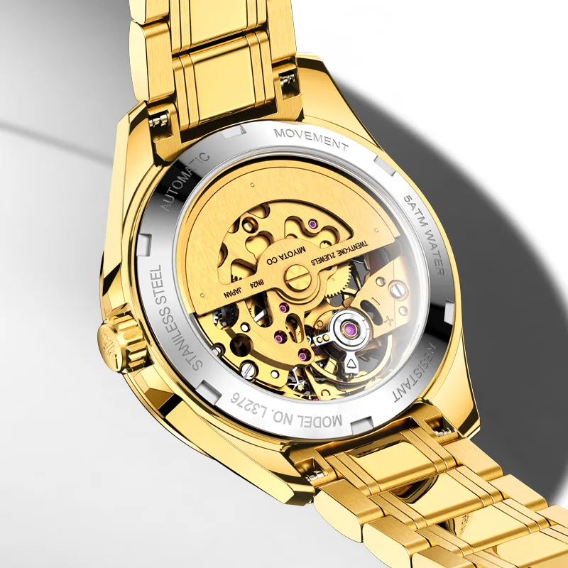 Oupinke Mechanical Movement Stainless Steel Watchband Watch Women's Watch Gold Dial-9