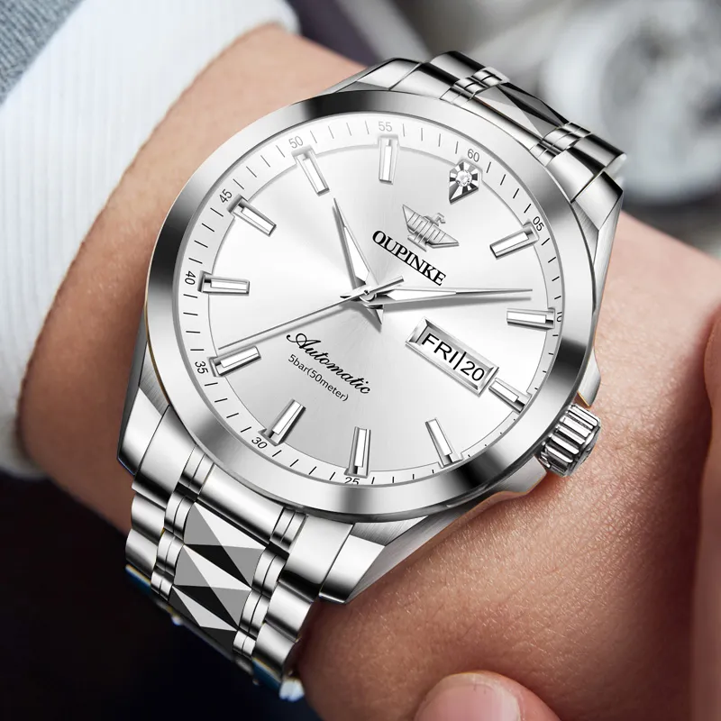 Oupinke Gaias Collection Mechanical Movement Stainless Steel Watchband Watch Men's Watches White Dial-27