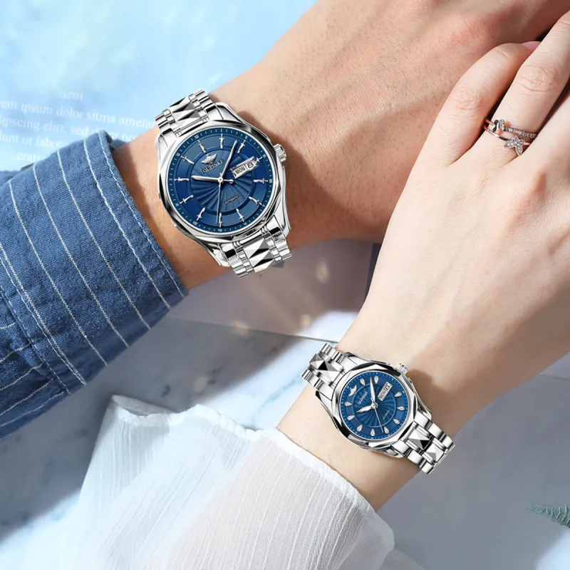 Oupinke Watch Couple's 1 Pair Mechanical Movement Stainless Steel Watchband Watch Unisex White Dial-12