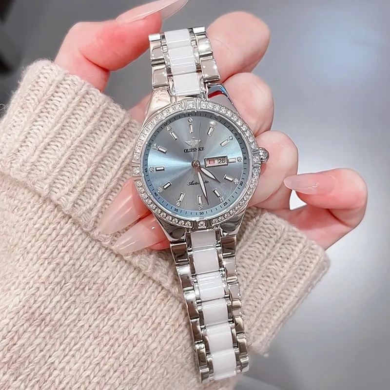 Oupinke Luxury Elegant Women's Watch Mechanical Movement Stainless Steel Watchband Watch Women's Watch White Dial-16