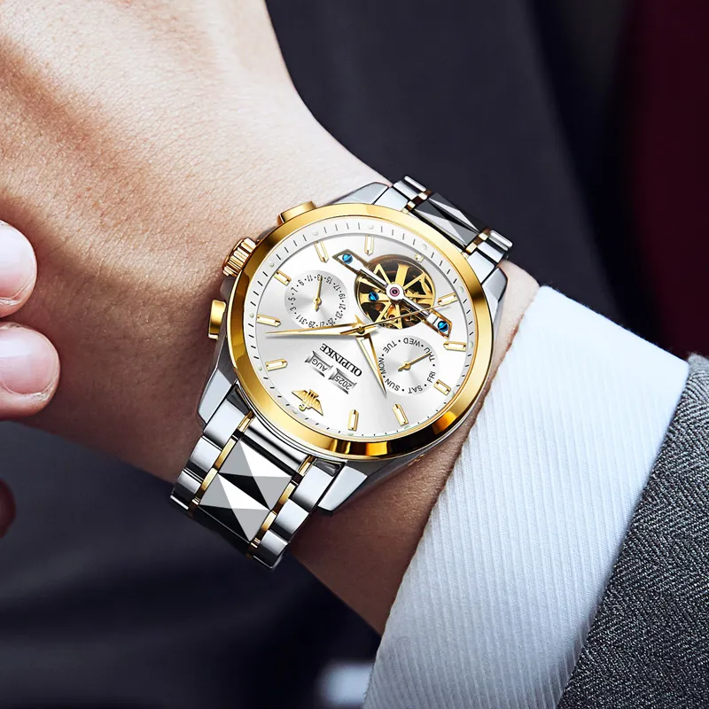 Oupinke Mechanical Movement Stainless Steel Watchband Watch Men's Watches White Dial-6
