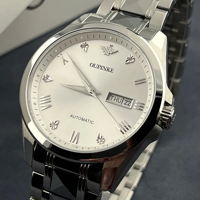Oupinke Gaias Collection Mechanical Movement Stainless Steel Watchband Watch Men's Watches White Dial-1