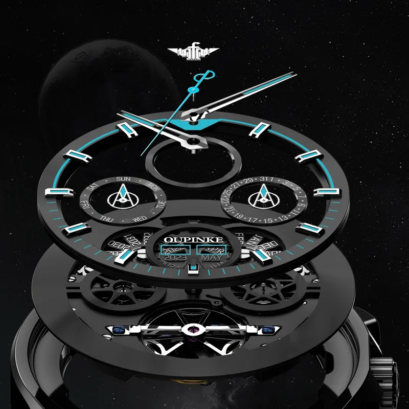 Oupinke Darth Vader Collection Mechanical Movement Stainless Steel Watchband Watch Men's Watches Black Dial-4