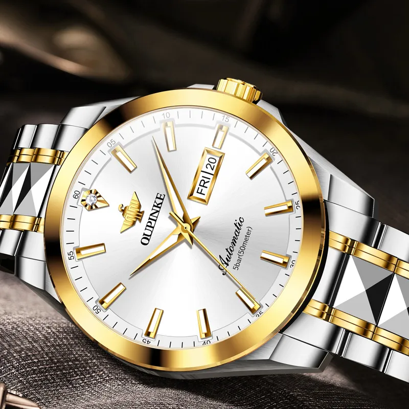 Oupinke Gaias Collection Mechanical Movement Stainless Steel Watchband Watch Men's Watches White Dial-6