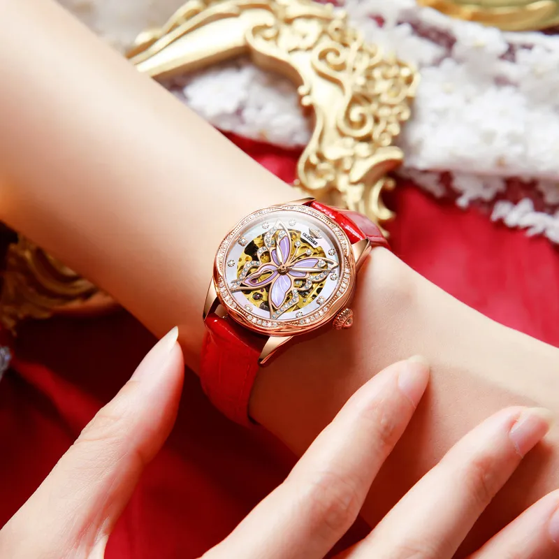 Oupinke AIR-BORN Collection Ceramic Rhinestone-Embellished Mechanical Movement Watch Women's Watch White Dial-13