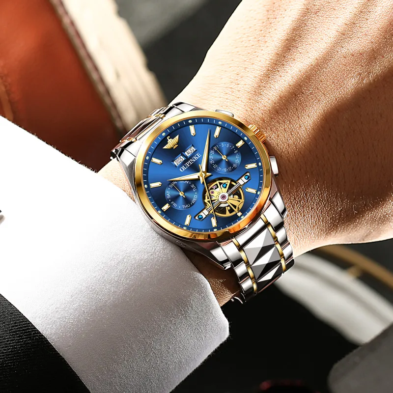 Oupinke Mechanical Movement Stainless Steel Watchband Watch Men's Watches White Dial-10