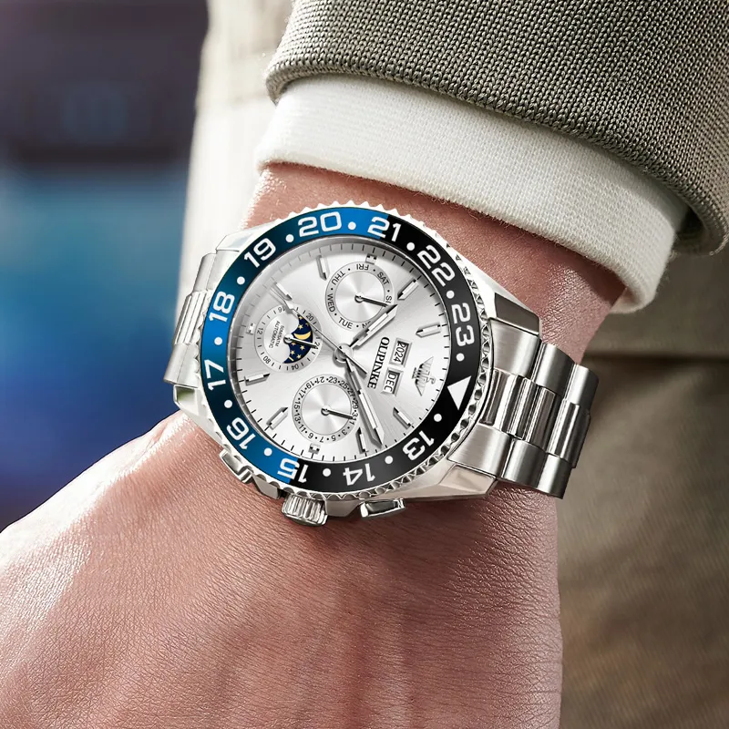 Oupinke Mechanical Movement Stainless Steel Watchband Watch Men's Watches White Dial-3