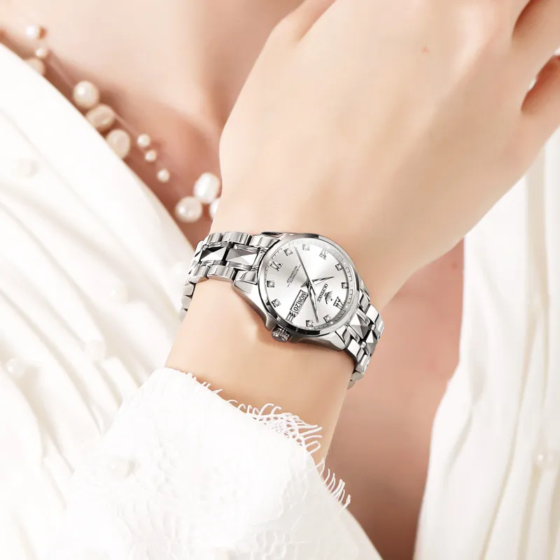 Oupinke Fashionable Versatility Elegance Mechanical Movement Watch Women's Watch White Dial-4