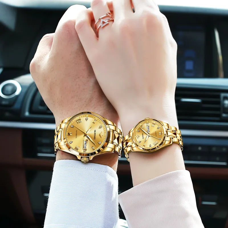 Oupinke Gaias Collection Watch Couple's 1 Pair Mechanical Movement Stainless Steel Watchband Watch Unisex White Dial-40