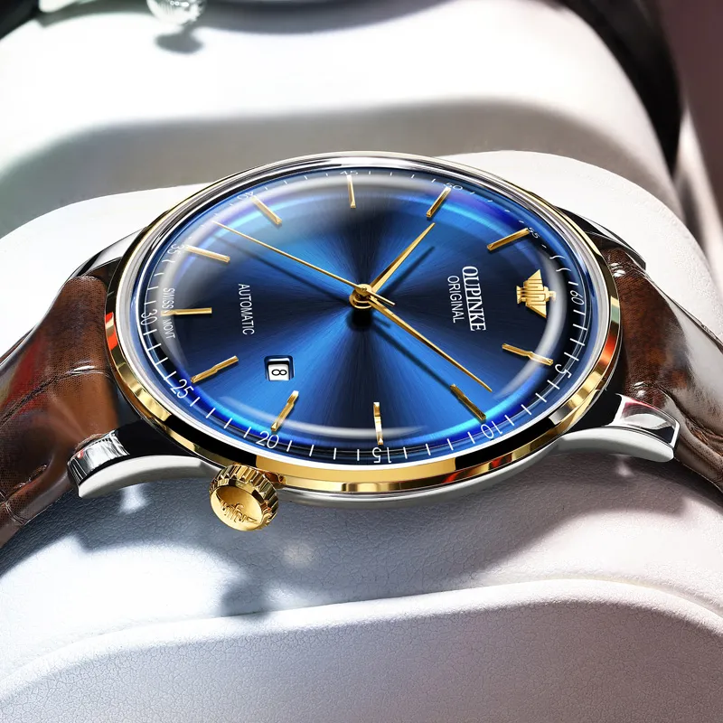 Oupinke Balmont Collection Extra Thin Mechanical Movement Leather Strap Watch Men's Watches White Dial-28