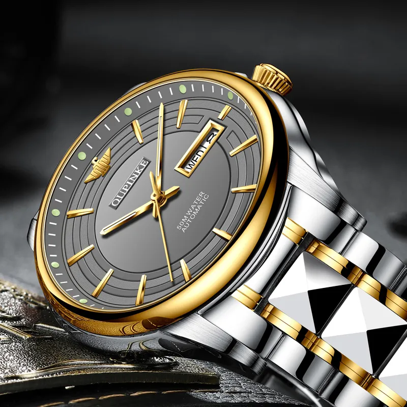 Oupinke Mechanical Movement Stainless Steel Watchband Watch Men's Watches White Dial-12