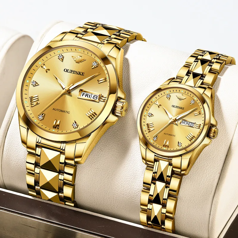 Oupinke Gaias Collection Watch Couple's 1 Pair Mechanical Movement Stainless Steel Watchband Watch Unisex White Dial-37