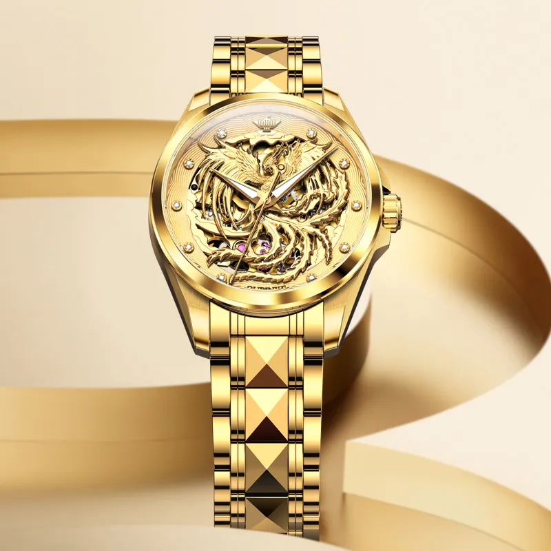 Oupinke Mechanical Movement Stainless Steel Watchband Watch Women's Watch Gold Dial-10