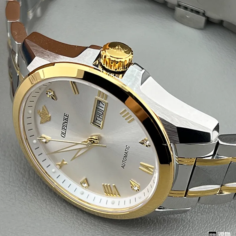 Oupinke Gaias Collection Mechanical Movement Stainless Steel Watchband Watch Men's Watches White Dial-13