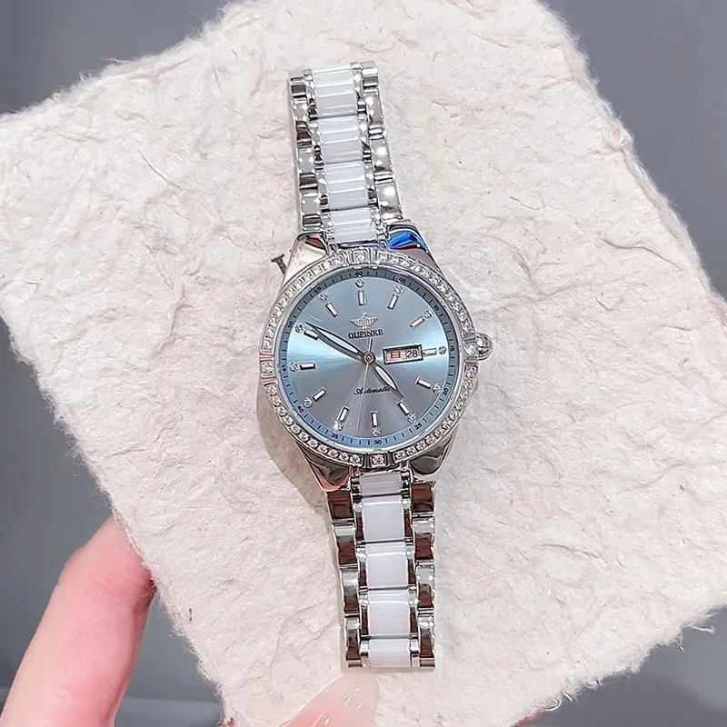 Oupinke Luxury Elegant Women's Watch Mechanical Movement Stainless Steel Watchband Watch Women's Watch White Dial-17