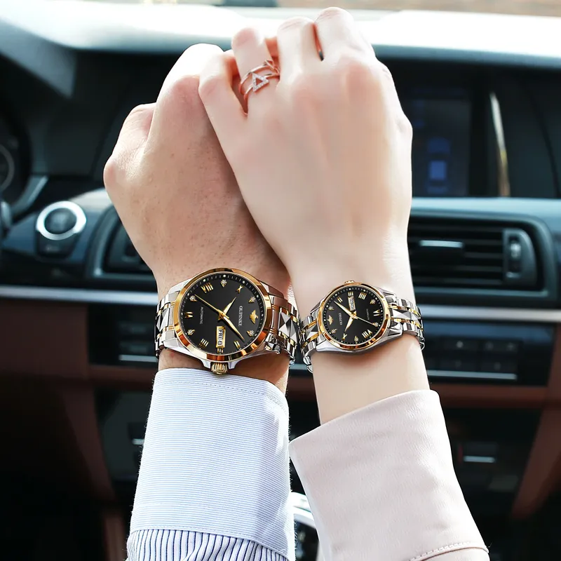 Oupinke Gaias Collection Watch Couple's 1 Pair Mechanical Movement Stainless Steel Watchband Watch Unisex White Dial-9