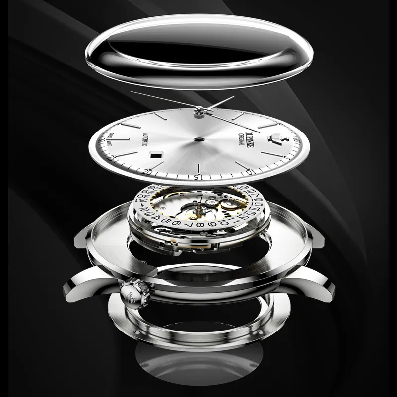 Oupinke Balmont Collection Extra Thin Mechanical Movement Leather Strap Watch Men's Watches White Dial-7