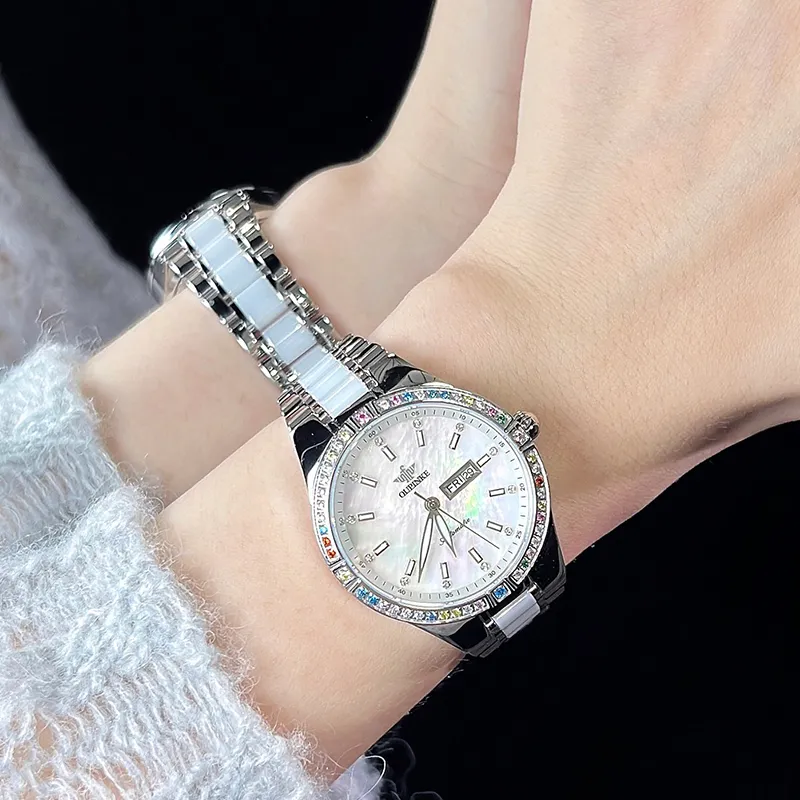 Oupinke Luxury Elegant Women's Watch Mechanical Movement Stainless Steel Watchband Watch Women's Watch White Dial-5