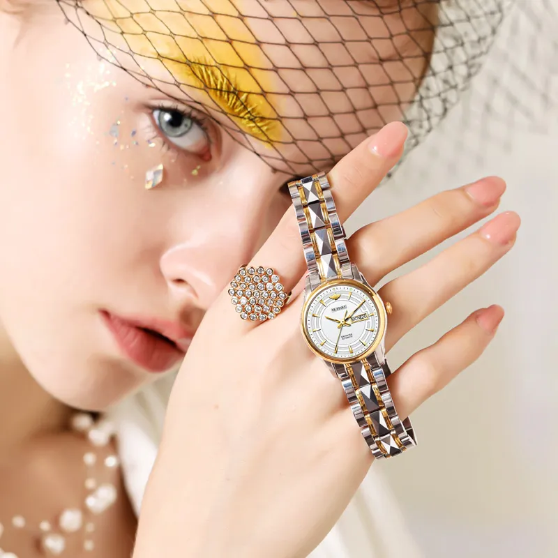 Oupinke Gaias Collection Mechanical Movement Stainless Steel Watchband Watch Women's Watch White Dial-2