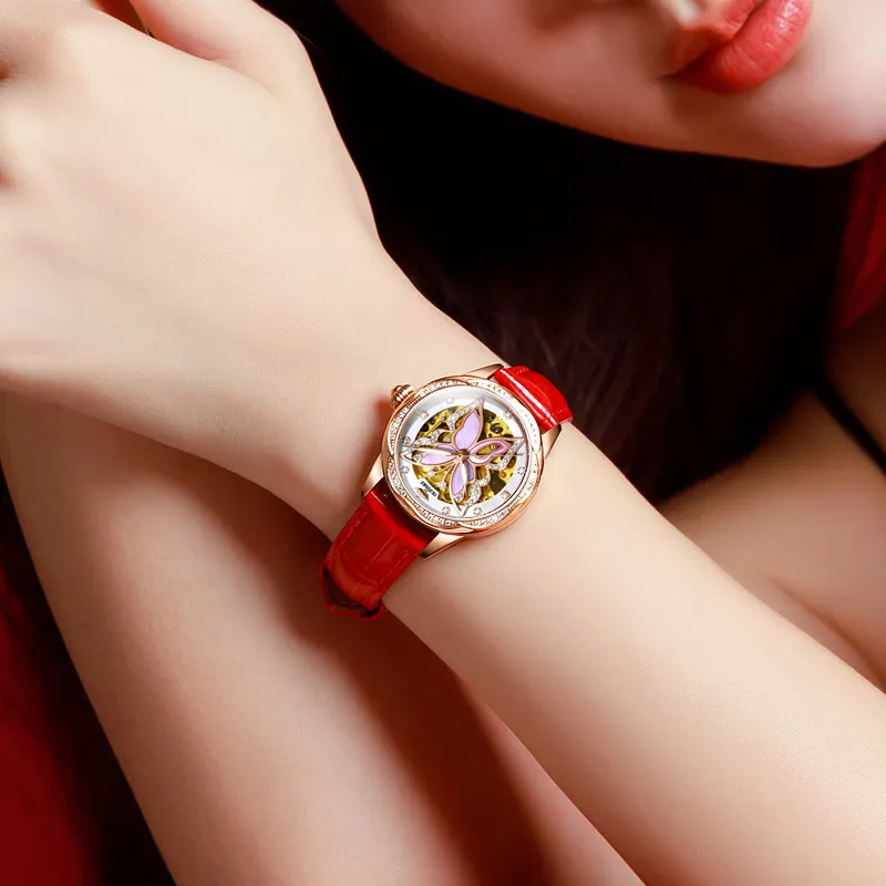 Oupinke AIR-BORN Collection Ceramic Rhinestone-Embellished Mechanical Movement Watch Women's Watch White Dial-14