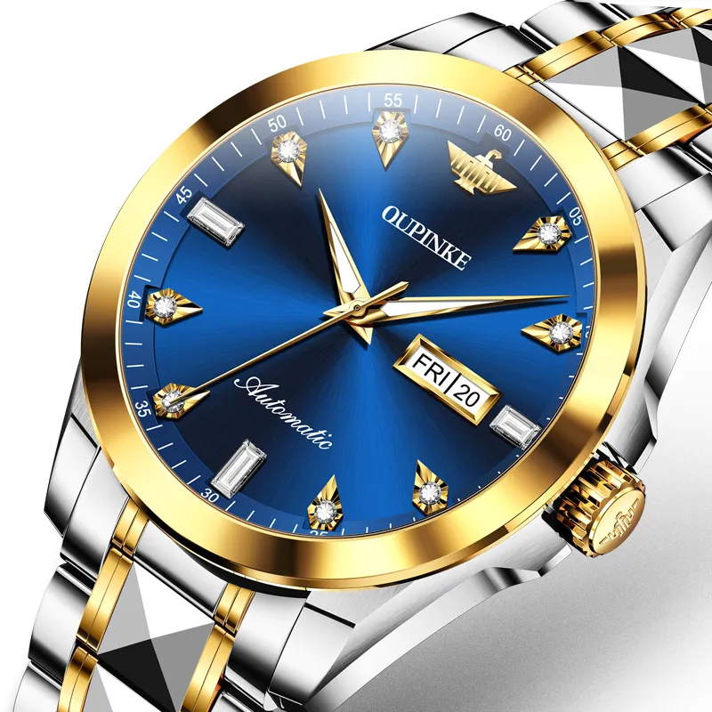 Oupinke Guts Collection Mechanical Movement Stainless Steel Watchband Watch Men's Watches White Dial-6