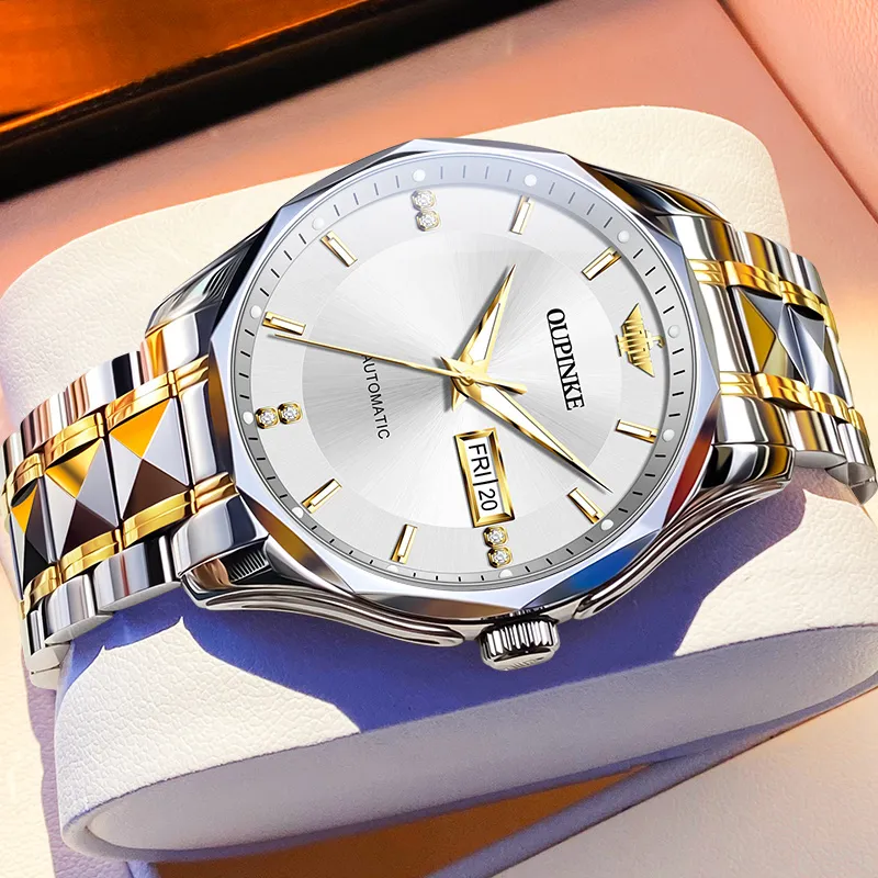 Oupinke Guts Collection Diamond Watch Dial Mechanical Movement Stainless Steel Watchband Watch Men's Watches Gray Dial-6